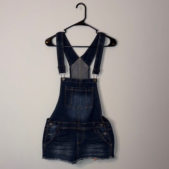 Mudd Denim - Mudd Dark Blue Denim Overall Shorts Floral Pockets Medium